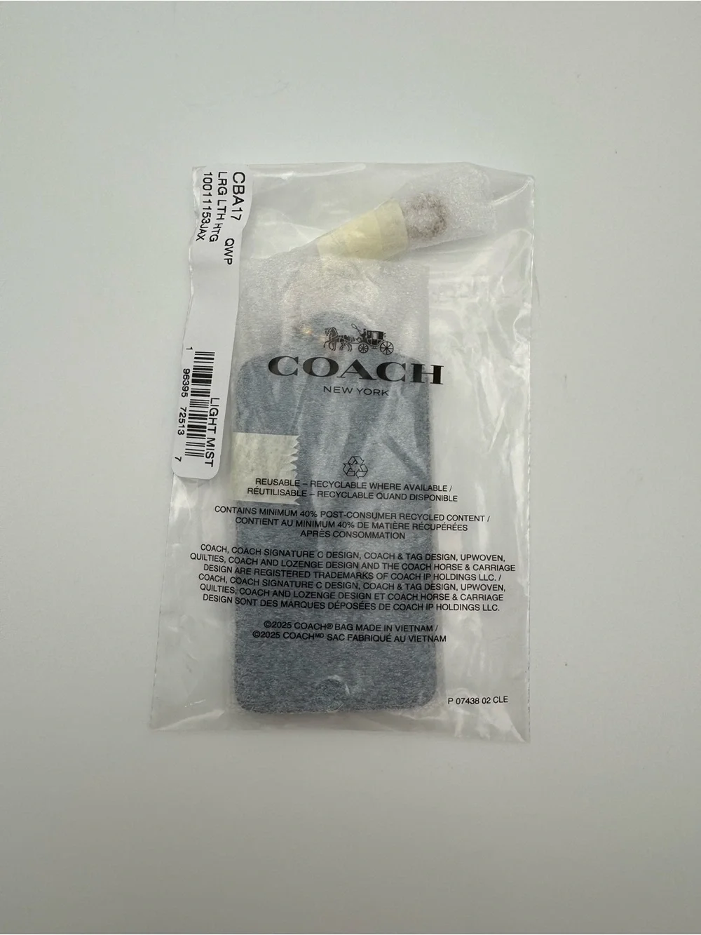 Coach CBA17 Large Leather Hangtag Bag Charm Light Mist Blue QWP Gold NWT 3.25 In